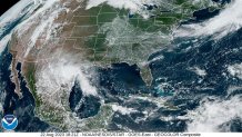 Tropical Storm Harold moves inland over southern Texas and northern Mexico at 1:21 p.m. CT, Aug. 22, 2023.