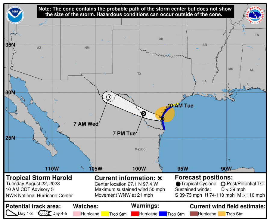 Probable path of TS Harold