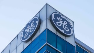 The General Electric logo is displayed at the top of their Global Operations Center, Tuesday, Jan. 16, 2018, in the Banks development of downtown Cincinnati.