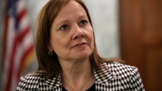 General Motors CEO Mary Barra talks with reporters following a meeting with lawmakers from Michigan and Ohio at the U.S. Capitol June 05, 2019 in Washington, DC.