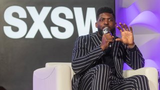 Emmanuel Acho speaks onstage during the SXSW “What Makes America Sweat & Why We Give a Damn” panel presented by Unlimited by Degree on March 14, 2023 in Austin, Texas.