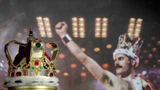 Freddie Mercury’s signature crown worn throughout the ‘Magic’ Tour, on display at Sotheby’s auction rooms in London, Thursday, Aug. 3, 2023.