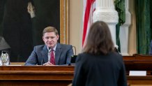 Attorney Erin Epley, foreground, questions witness Andrew Wicker on Day 7 of the Ken Paxton impeachment trial in Austin, Texas, Wednesday, Sept. 13, 2023.