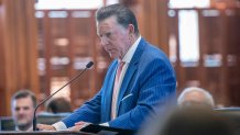 Defense attorney Dan Cogdell questions witness David Maxwell in the Ken Paxton impeachment trial, Friday, Sept. 8, 2023. 