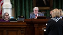 Witness Katherine Cary is questioned by prosecutor Terese Buess in the Ken Paxton impeachment trial on Monday, Sept. 11, 2023.