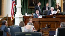 Defense attorney Tony Buzbee, seated left, objects during testimony by Drew Wicker on Day 7 of the Ken Paxton impeachment trial, Wednesday, Sept. 13, 2023.