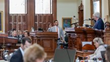 Witness Brandon Cammack is sworn in at the Ken Paxton impeachment trial, Tuesday, Sept. 12, 2023.