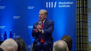 Texas Gov. Greg Abbott speaks at the Manhattan Institute in New York City, Sept. 27, 2023.