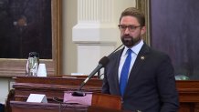 Onetime friend and ally of Ken Paxton, Plano Rep. Jeff Leach delivers closing arguments in the attorney general's impeachment trial, Friday, Sept. 15, 2023.