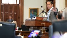 Defense attorney Tony Buzbee delivers closing arguments in suspended Texas Attorney General Ken Paxton's impeachment trial, Friday, Sept. 15, 2023. in Austin, Texas.