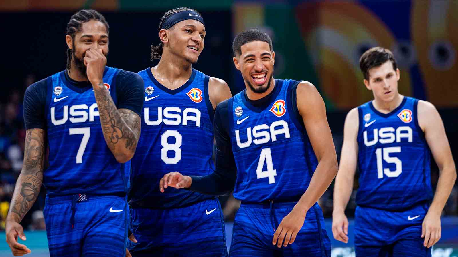 Tyrese Haliburton with Team USA, Daniel Theis with Germany, and