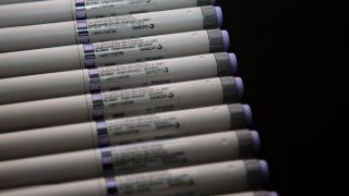 Sanofi Lantus brand insulin pens are arranged for a photograph in Brooklyn, New York, on April 5, 2019.