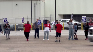 GM workers strike in Arlington, texas, Oct. 25, 2023.