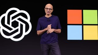 Microsoft CEO Satya Nadella speaks during the OpenAI DevDay event on November 06, 2023 in San Francisco, California. OpenAI CEO Sam Altman delivered the keynote address at the first ever Open AI DevDay conference.