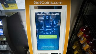 A Bitcoin automated teller machine (ATM) at a gas station in Washington, DC, US, on Thursday, Jan. 19, 2023. Bitcoin steadied after snapping a rare 14-day winning streak as a mood of caution supplanted the risk appetite that drove up a variety of assets at the start of the year. Photographer: Al Drago/Bloomberg via Getty Images