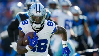 Dallas Cowboys wide receiver CeeDee Lamb runs against Carolina Panthers during the first half of an NFL football game Sunday, Nov. 19, 2023, in Charlotte, N.C. (AP Photo/Rusty Jones)