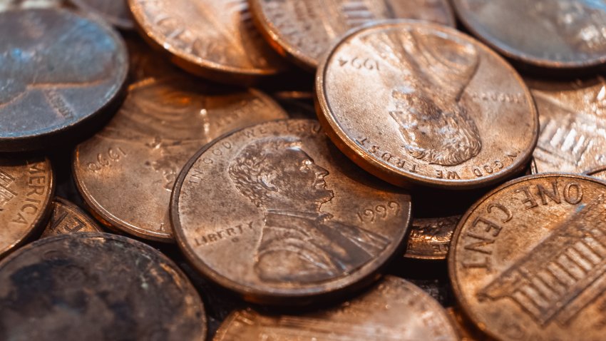 Close-up of a heap of US pennies