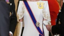 Prince William, Prince of Wales and Catherine, Princess of Wales attend the State Banquet at Buckingham Palace on November 21, 2023 in London, England. 