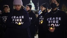 WASHINGTON, DC - NOVEMBER 15: Protesters participate in a candlelight vigil against the war between Israel and Hamas on November 15, 2023 on Capitol Hill in Washington, DC. Jewish Voice for Peace and If Not Now held a candlelight vigil to call for a ceasefire in the Israel-Hamas war. (Photo by Alex Wong/Getty Images)