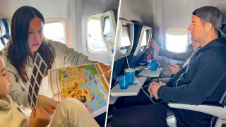 Maria Roberts tended to her little kids on a flight to Orlando, Florida, while her husband, Lou, relaxed with a movie in an aisle seat.