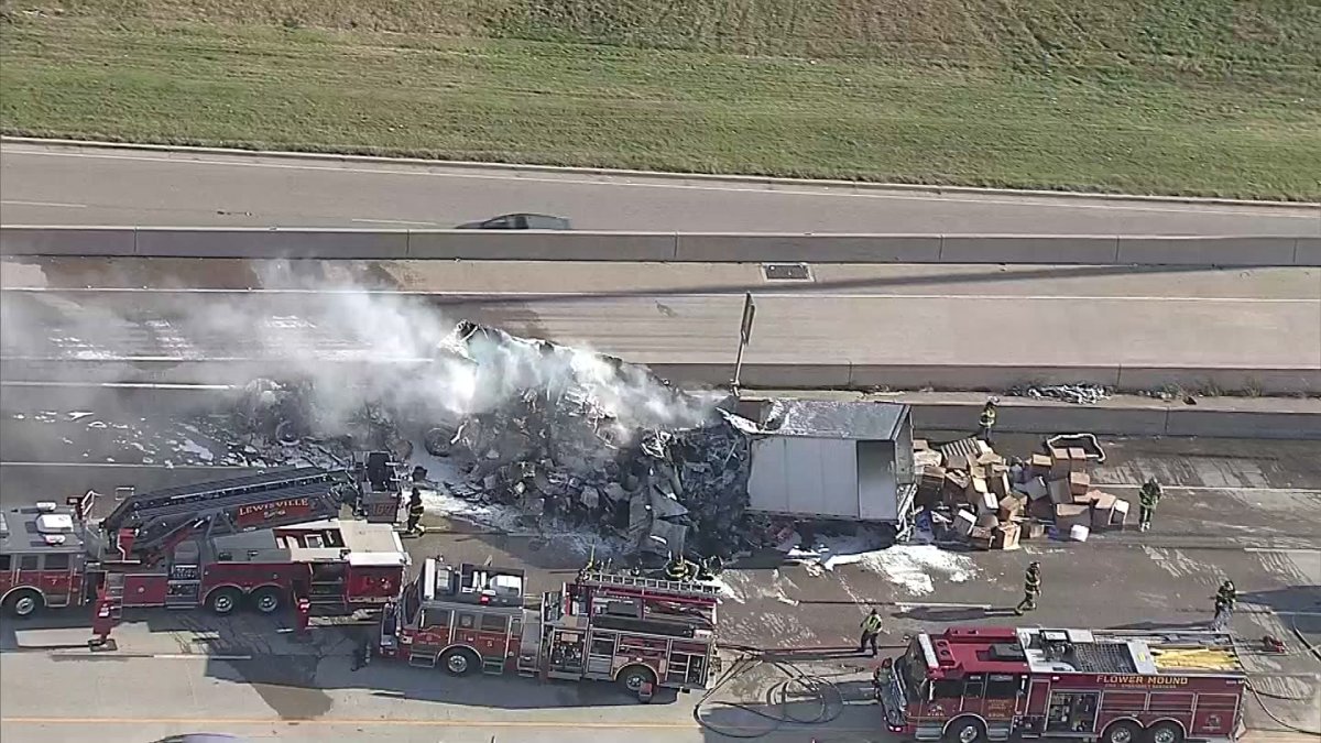 I35E reopens after a big rig crashes and catches fire in Lewisville