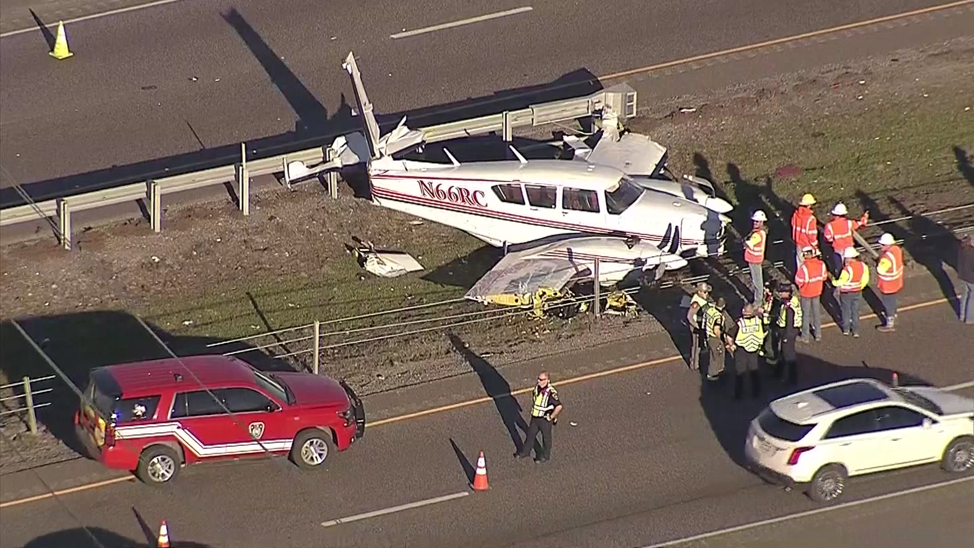 Twin engine aircraft makes emergency landing on U.S. 80