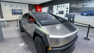 File - A Tesla Cybertruck at a Tesla store in San Jose, California, US, on Tuesday, Nov. 28, 2023.