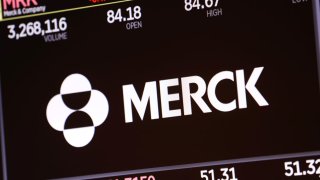 The logo for Merck & Co. is displayed on a screen at the New York Stock Exchange (NYSE) in New York City, New York, U.S., November 17, 2021. 