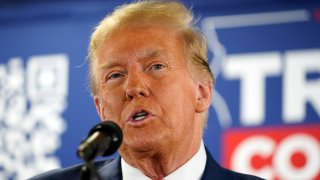 Republican presidential candidate former President Donald Trump speaks at a rally at Des Moines Area Community College