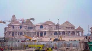 FILE - A construction crew works on Ram Mandir, a Hindu temple dedicated to Lord Ram
