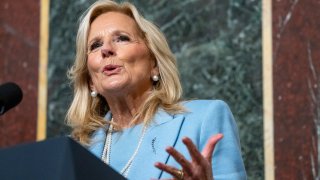 First lady Jill Biden speaks about gun violence during a White House Office of Gun Violence Prevention event with K-12 principals in the Eisenhower Executive Office Building, Thursday, Jan. 25, 2024, on the White House complex in Washington.