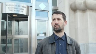 Ian Freeman outside of the federal courthouse in Concord, New Hampshire, in April 2023.