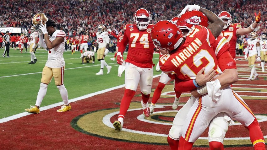 Mecole Hardman celebrates a touchdown in the Super Bowl