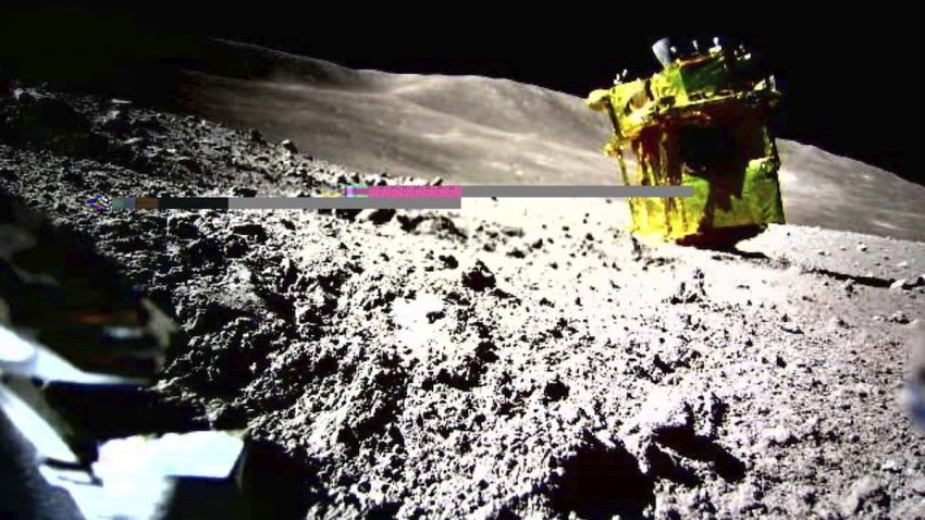 FILE – This image provided by the Japan Aerospace Exploration Agency (JAXA)/Takara Tomy/Sony Group Corporation/Doshisha University shows an image taken by a Lunar Excursion Vehicle 2 (LEV-2) of a robotic moon rover called Smart Lander for Investigating Moon, or SLIM, on the moon. A Japanese moon explorer, after making a historic “pinpoint” lunar landing last month, has also captured data from 10 lunar rocks, a far greater than expected work that could help find the clue to the origin of the moon, its project manager said Wednesday, Feb. 14, 2024.