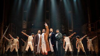 The company of the national tour of Hamilton 2021 Broadway Dallas