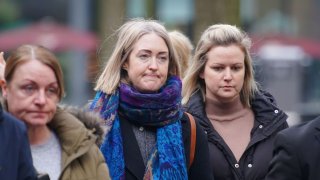 Brianna Ghey's mother Esther Ghey (center) arrives at Manchester Crown Court