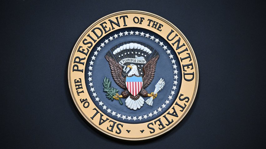 The US Presidential seal is on the podium before US President Joe Biden speaks in the State Dining Room of the White House on February 6, 2024 in Washington, DC. Biden urged Congress to pass the Emergency National Security Supplemental Appropriations Act.