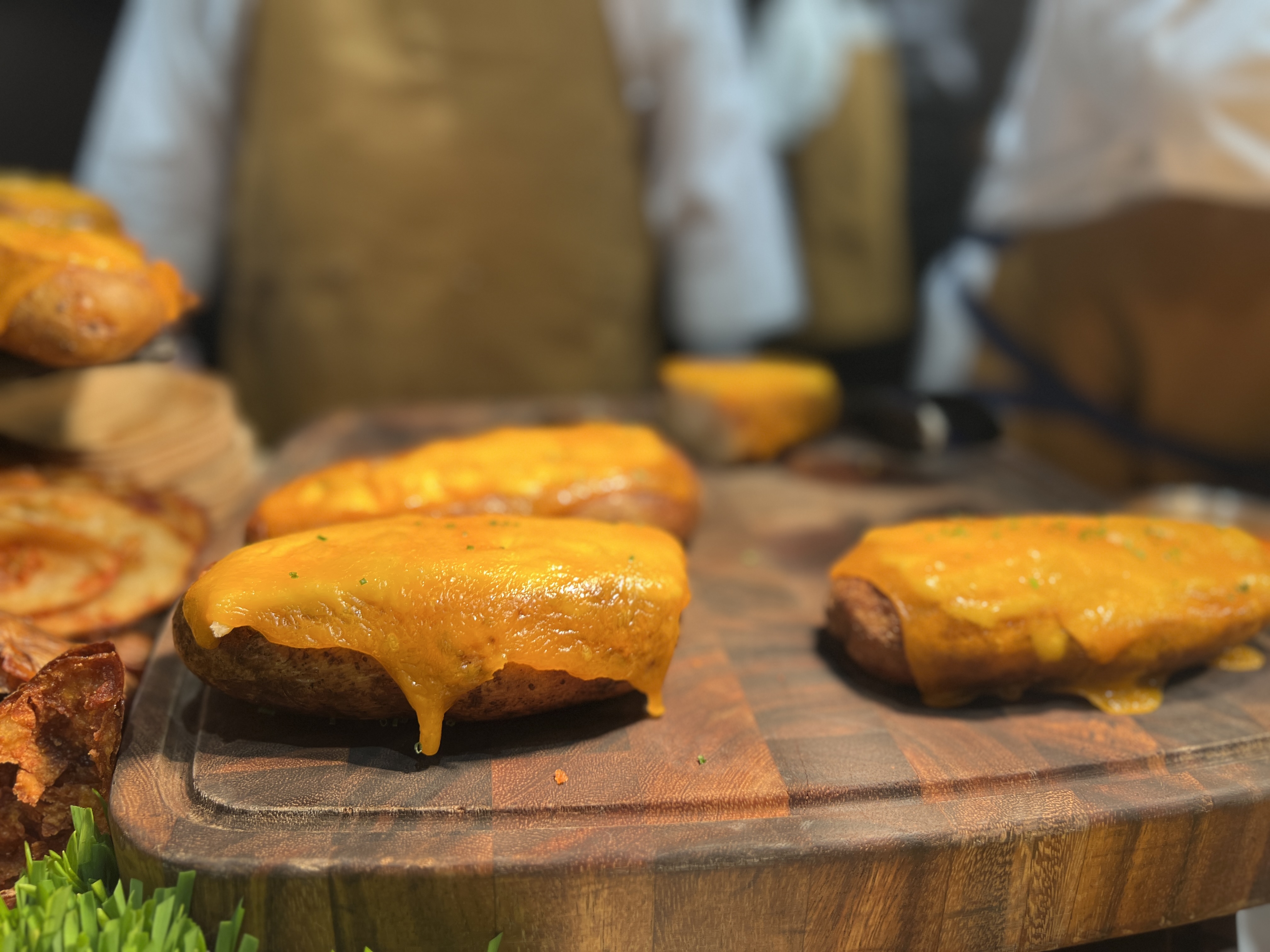 Twice baked, stuffed potato with melted cheddar cheese.  Available at Allegiant Stadium for Super Bowl 58.