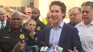 Pastor Joel Osteen outside Lakewood Church after a shooting on the campus, Sunday, Feb. 11, 2024.