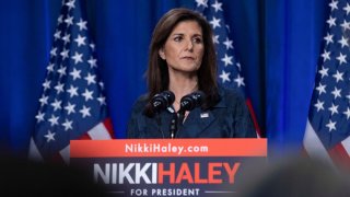 Republican presidential candidate and former U.S. Ambassador to the United Nations Nikki Haley reacts while speaking about her husband, Maj. Michael Haley, who is currently deployed with the South Carolina National Guard, during a campaign stop at the Clemson University at Greenville ONE building ahead of the Republican presidential primary election in Greenville, South Carolina, U.S. February 20, 2024. 