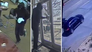 The Colleyville Police Department released photos of a wanted bank robber as he entered the Chase Bank on Glade Road and drove away in a black Lincoln SUV.