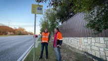 This DART bus stop was located in grass, with no sidewalk, crosswalk or shelter.