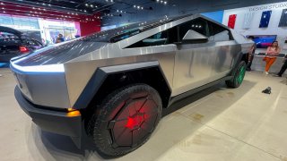 Tesla’s new Cybertruck is shown on display at a Tesla store in San Diego, California, on Dec. 9, 2023.