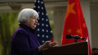 U.S. Treasury Secretary Janet Yellen said Monday that future discussions between the U.S. and China will focus on Beijing’s need to shift its policy on industry and the economy, as she wrapped up the fourth and final full day of her trip to China on April 8. 2024.