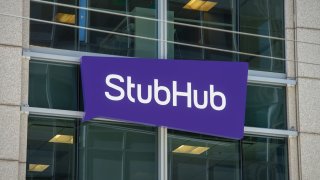 The StubHub logo is seen at its headquarters in San Francisco.