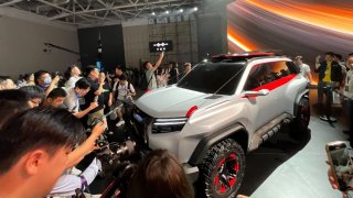 BYD unveiled three new cars for its Fang Cheng Bao brand on April 16, 2024, in Shenzhen. This vehicle, the Super 3 SUV, comes with a drone port on its roof.