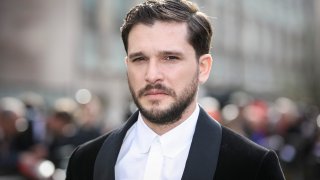 FILE - Kit Harington poses for photographers upon arrival at the Olivier Awards in London, Sunday, April 10, 2022.