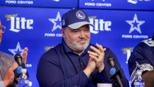 Dallas Cowboys head coach Mike McCarthy attends an NFL football news conference in Frisco, Texas, Friday, April 26, 2024. (AP Photo/Gareth Patterson)