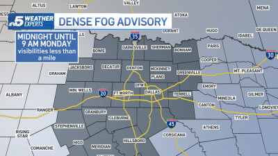 NBC 5 Forecast: Dense Fog Advisory into Monday morning; The sun returns by afternoon