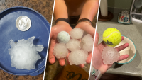 Storms drop hail from quarter-size to nearly tennis ball size on North Texas April 1, 2024